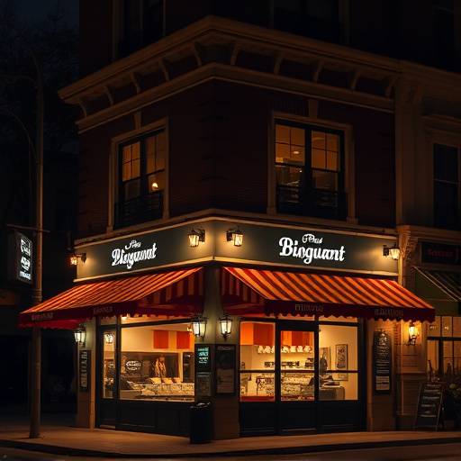 Restaurant facade at night